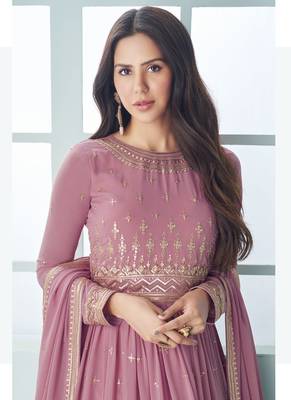 Onion pink faux georgette embroidered anarkali suit 2