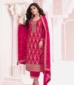 Rani pink jacquard semi stitched ceremonial suits