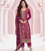 Magenta jacquard semi stitched ceremonial suits