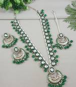 Gold plated traditional handcrafted kundan & pearl necklace jewellery earring set