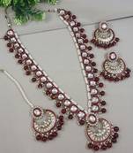 Gold plated traditional handcrafted kundan & pearl necklace jewellery earring set for women