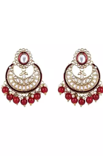 Gold plated traditional handcrafted kundan & pearl necklace jewellery earring set for women