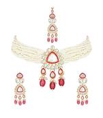 Gold plated latest fashion stylish multi layered choker necklace jewellery set for women