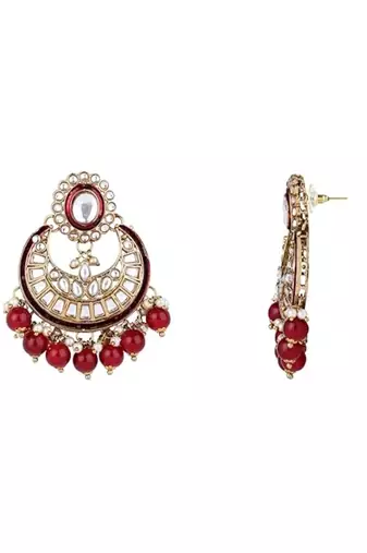 Gold plated traditional handcrafted kundan & pearl necklace jewellery earring set for women