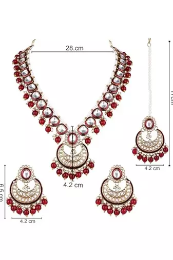 Gold plated traditional handcrafted kundan & pearl necklace jewellery earring set for women