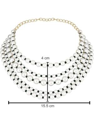 Latest fashion stylish multi layered pearl beads necklace jewellery set for women 3