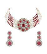 Traditional royal kundan pearl stone multistrand design pink choker necklace jewellery set
