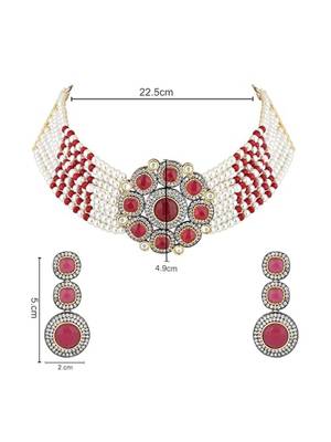 Traditional royal kundan pearl stone multistrand design pink choker necklace jewellery set 5