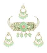 Gold plated pearl polki kundan choker necklace jewellery set with earring & maang tikka for women