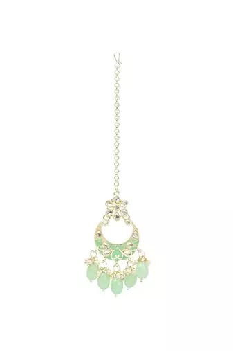 Gold plated pearl polki kundan choker necklace jewellery set with earring & maang tikka for women