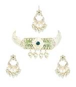 Gold plated white tumble studded pearl beaded polki kundan choker necklace set for women