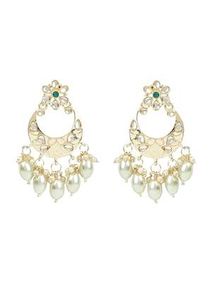 Gold plated white tumble studded pearl beaded polki kundan choker necklace set for women 3