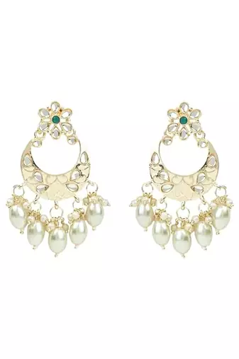 Gold plated white tumble studded pearl beaded polki kundan choker necklace set for women