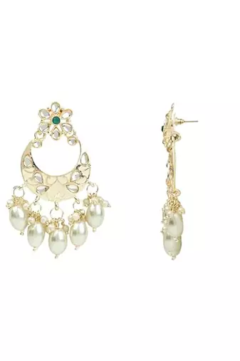 Gold plated white tumble studded pearl beaded polki kundan choker necklace set for women