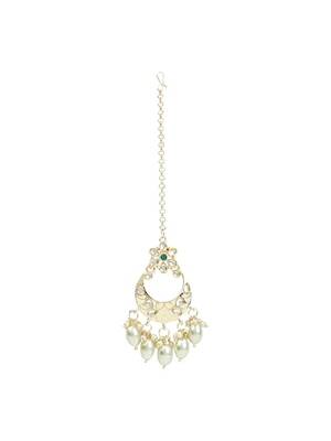 Gold plated white tumble studded pearl beaded polki kundan choker necklace set for women 5