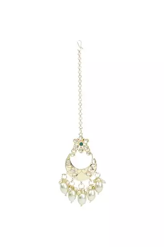 Gold plated white tumble studded pearl beaded polki kundan choker necklace set for women