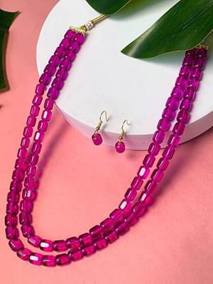 Stylish multi layer pearl necklace jewellery set with earrings for women 1