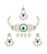 Gold plated pearl polki kundan choker necklace jewellery set