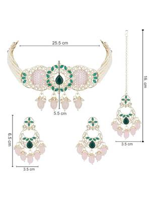 Gold plated pearl polki kundan choker necklace jewellery set 2
