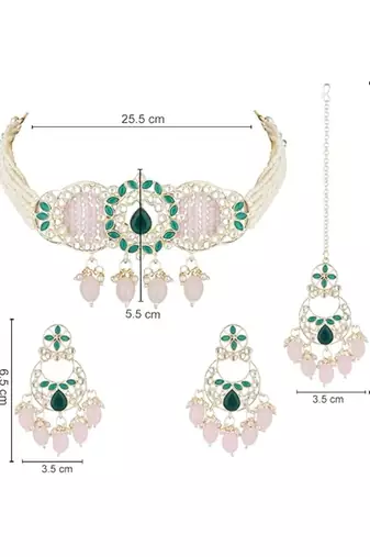 Gold plated pearl polki kundan choker necklace jewellery set