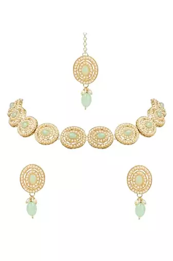 Traditional handcrafted pearl necklace jewellery set with earrings & maang tikka set for women