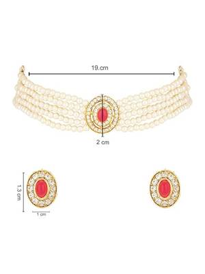 Gold plated traditional handcrafted stone pearl choker necklace jewellery set 5