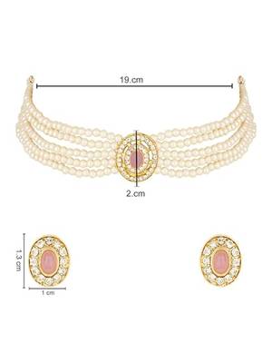 Gold plated traditional handcrafted stone pearl choker necklace jewellery set 5