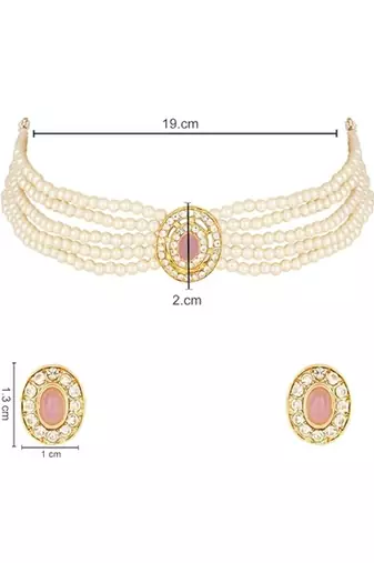Gold plated traditional handcrafted stone pearl choker necklace jewellery set