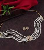 Gold plated traditional handcrafted stone pearl choker necklace jewellery set