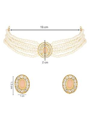 Gold plated traditional handcrafted stone pearl choker necklace jewellery set 5