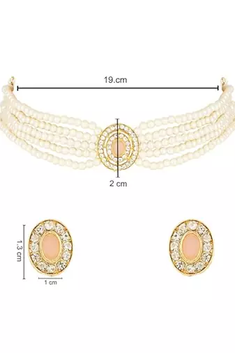Gold plated traditional handcrafted stone pearl choker necklace jewellery set