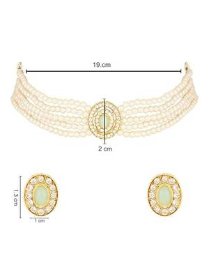 Gold plated traditional handcrafted stone pearl choker necklace jewellery set 5