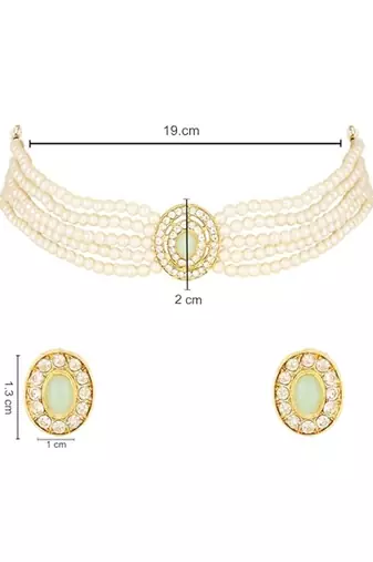 Gold plated traditional handcrafted stone pearl choker necklace jewellery set