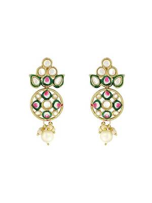 Gold plated traditional pearl kundan studded meenakari choker necklace with earring set for women 4