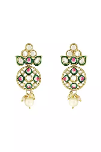 Gold plated traditional pearl kundan studded meenakari choker necklace with earring set for women