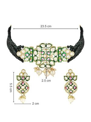 Gold plated traditional pearl kundan studded meenakari choker necklace with earring set for women 5