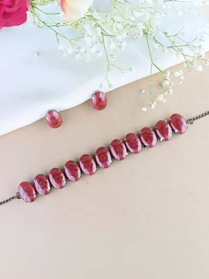 Glamorous fashionable eye-catching red beaded choker and earrings set for women 1