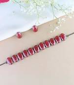 Glamorous fashionable eye-catching red beaded choker and earrings set for women