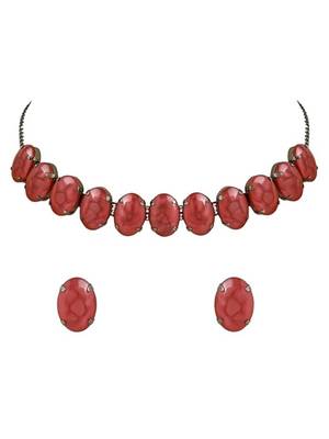 Glamorous fashionable eye-catching red beaded choker and earrings set for women 2