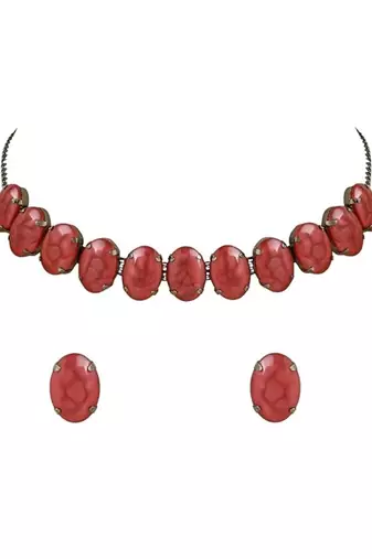 Glamorous fashionable eye-catching red beaded choker and earrings set for women