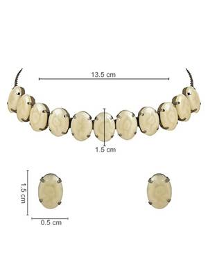 Glamorous fashionable eye-catching cream beaded choker and earrings set for women 5