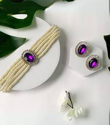 Gold plated traditional stone studded pearl choker necklace jewellery set for women