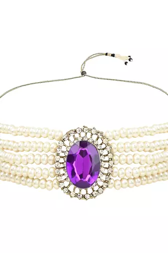 Gold plated traditional stone studded pearl choker necklace jewellery set for women