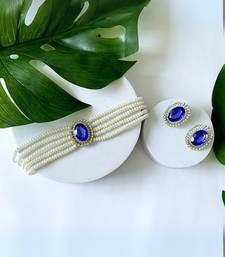 Gold plated traditional stone studded pearl choker necklace jewellery set for women
