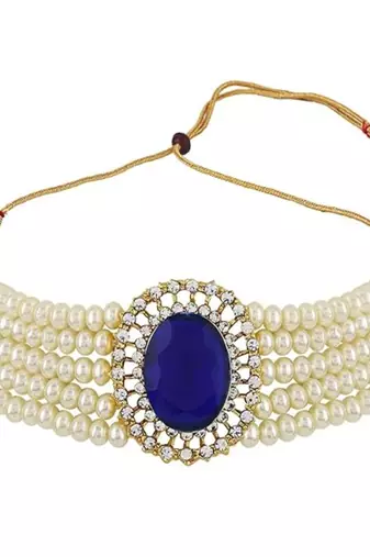 Gold plated traditional stone studded pearl choker necklace jewellery set for women