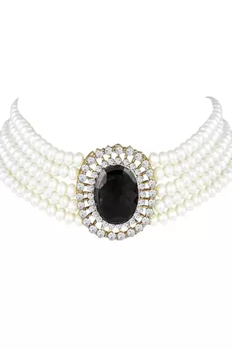 Gold plated traditional stone studded pearl choker necklace jewellery set for women