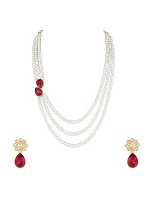 Gold plated traditional stone studded pearl choker necklace jewellery set for women 1