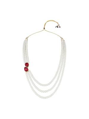 Gold plated traditional stone studded pearl choker necklace jewellery set for women 2