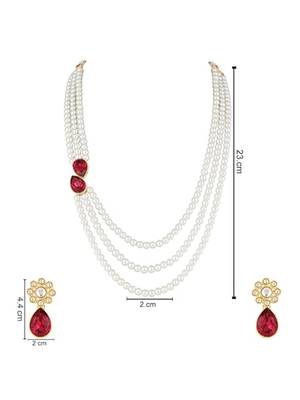 Gold plated traditional stone studded pearl choker necklace jewellery set for women 5
