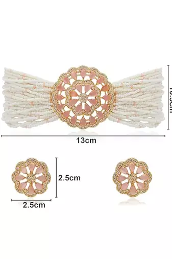 Gold plated traditional cz crystal studded pearl choker necklace jewellery set for women